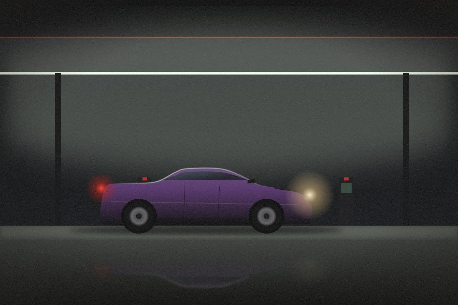 A purple Silvia under a gas station canopy at night